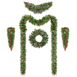 Garvee Christmas Wreath and Garland Set of 6, PreLit LED Artificial Christmas Décor with One Xmas Wreath and Arc Garland, 2 PCS of Garlands and Teardrop Garlands for Indoor Outdoor Home Décor