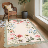Garvee Floral Scalloped Living Room Rug 5x7, Ultra-Thin Soft Faux Wool, Machine Washable Non-Slip, Stain Resistant Low-Pile Carpet for Bedroom Dining Room Nursery - Floral/Light Taupe