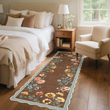 Garvee Floral Botanical 2x6 Runner Non Slip Washable Low Pile Ultra Thin Stain Resistant Brown Rug for Hallways Kitchen Entryway - Floral/Brown
