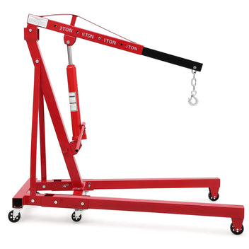 Garvee 2 Ton Engine Hoist Hydraulic Cherry Picker Engine Crane Heavy Duty Folding Shop Crane with 6 Casters for Garage Workshop Red