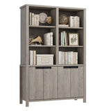 Garvee 70.7" Tall Bookshelf with Double Storage, 5-Tier Large Double Wide Bookshelves w/ Doors & Adjustable Shelf, Farmhouse Wide Freestanding Bookcases for Living Room Office Library, Gray - Gray