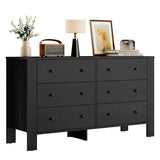 Gravee Large 6 Drawer Dresser with Deep Drawers & Metal Knobs, Dresser for Bedroom Modern Wooden Double Chests of Drawers for Kids Bedroom, Entryway, Hallway, Black - Black