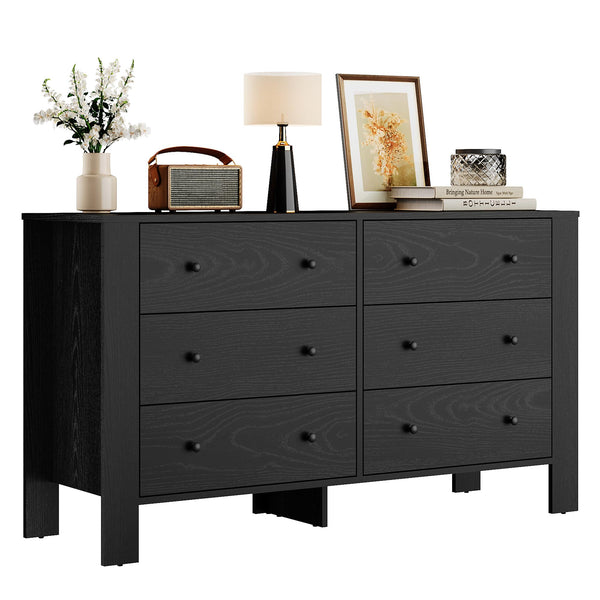 Garvee Black 6 Drawer Dresser Large Deep Drawers, Engineered Wood Stable Design Bedroom Entryway