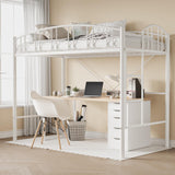 Garvee Twin Size Loft Bed, Heavy Duty Metal Frame with Arched Guardrail & Safety Ladder, Space-Saving Design, Metal Slats, Kids & Adults, Small Rooms, White - White