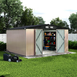 Garvee 10x12x6.4 FT Metal Outdoor Storage Shed with Lockable Doors & Air Vents, Sloped Roof, Galvanized Steel Frame, Waterproof Walls for Backyard Garden - Brown