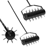 Garvee Rolling Lawn Aerator 71" Heavy Duty Manual Tool with Pre-Attached Spike Adjustable Weight Durable Steel for Garden Yard Patio - Black