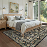 Garvee 8x10FT Washable Area Rug Soft Faux Wool Non-Slip Rubber Backing Stain Resistant Pastel Botanical Pattern Living Room Bedroom Dining - Navy Blue