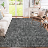 Garvee Large 9x12 Modern Solid Area Rug with Non-Slip Backing and Low Pile, 100% Polyester, Machine Washable, Non-Shedding, Soft Faux Wool Velvet for Living Room Bedroom Dining - Dark Gray