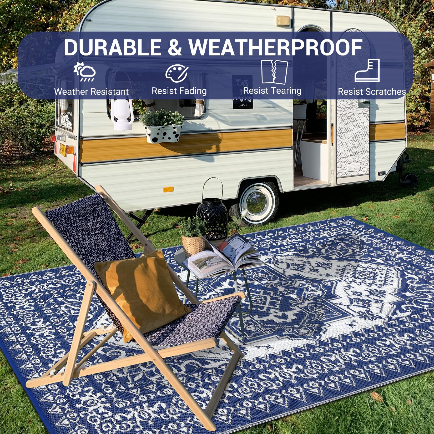 Garvee Outdoor Rug Waterproof 10x14 Reversible Vintage Medallion