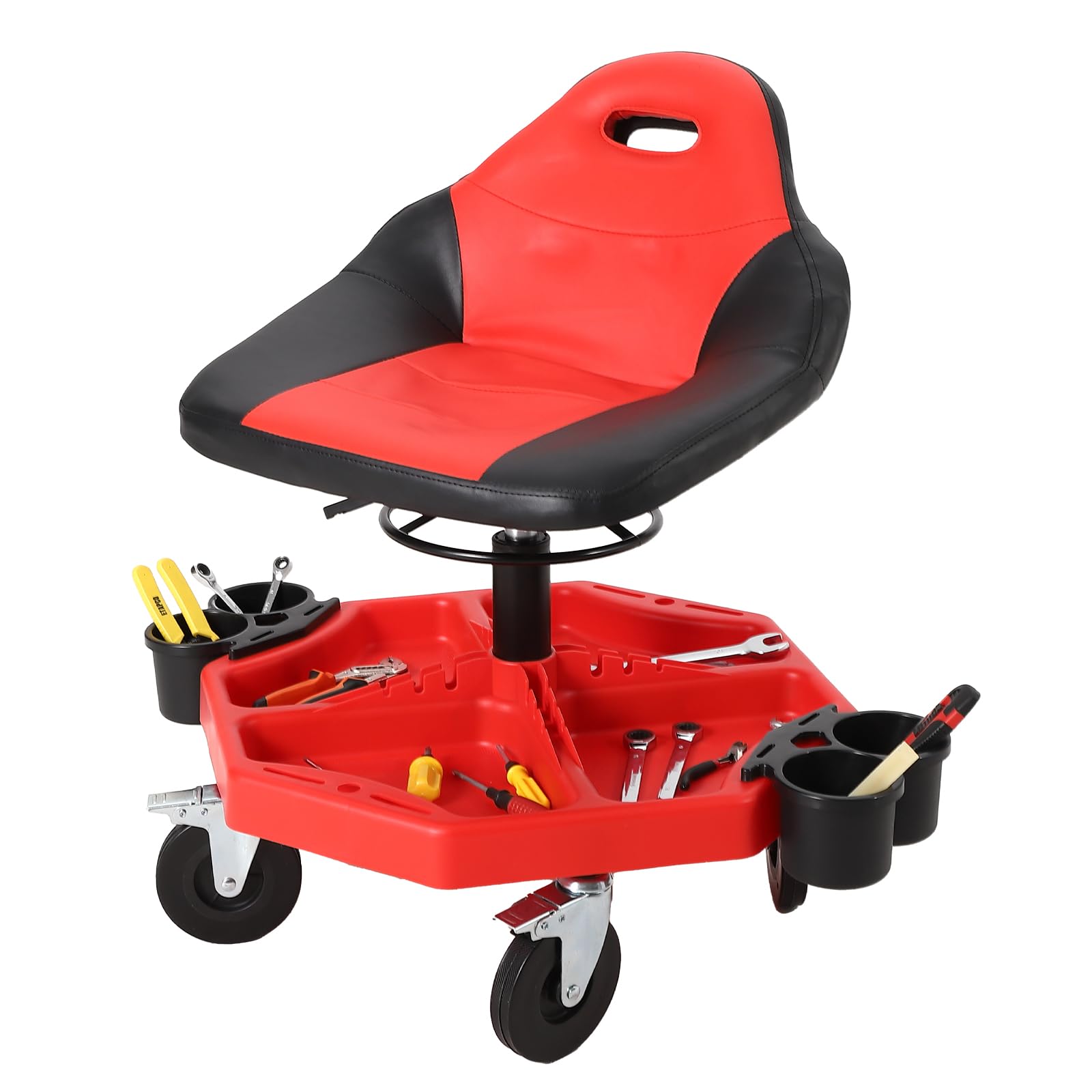 Garvee Rolling Mechanic Stool Height Adjustable 19''-24'' Red