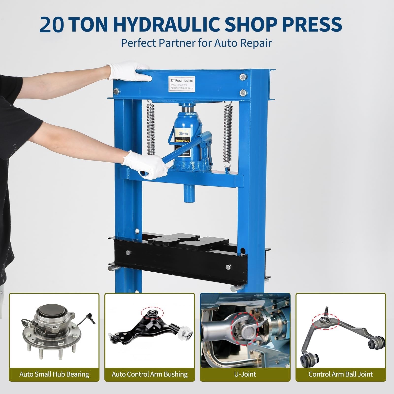 Garvee 20 Ton Hydraulic Press, Heavy Duty H-Frame Floor Shop Press with Adjustable Worktable for Auto Bending & Stamping, Blue