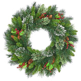 Garvee 24 Inch Pre-Lit Artificial Christmas Wreath with 50 Warm White LEDs, Frosted Pine Cones & Branches, Flame-Retardant PVC, Indoor Outdoor Front Door Decor - Green