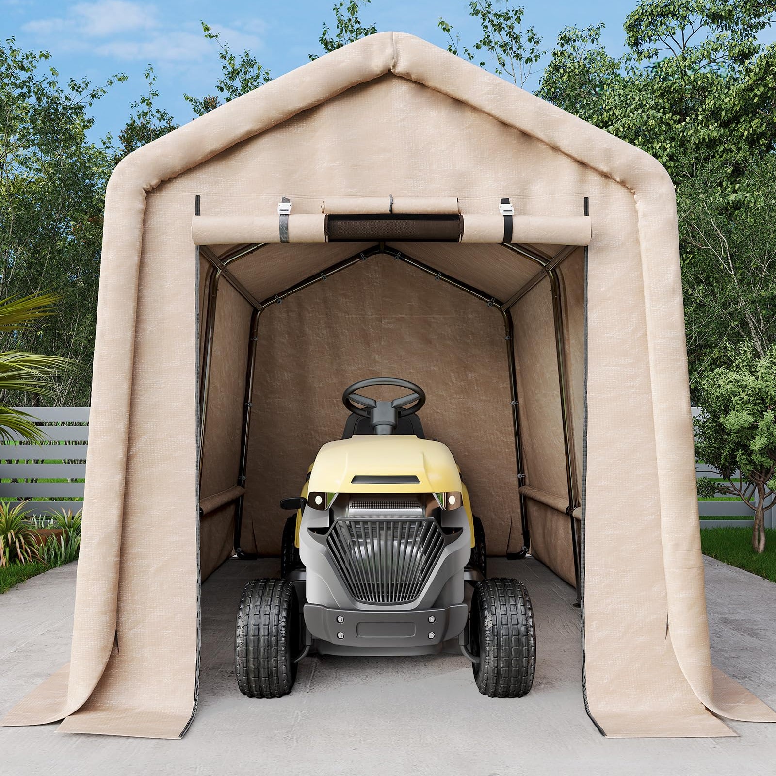 Garvee 7x10FT Outdoor Portable Storage Shed with Roll-Up Door & Vent, 240G Heavy-Duty Shelter Waterproof PE Tarp, UV-Resistant Storage Sheds for Motorcycle, Firewood, Garden and Tools