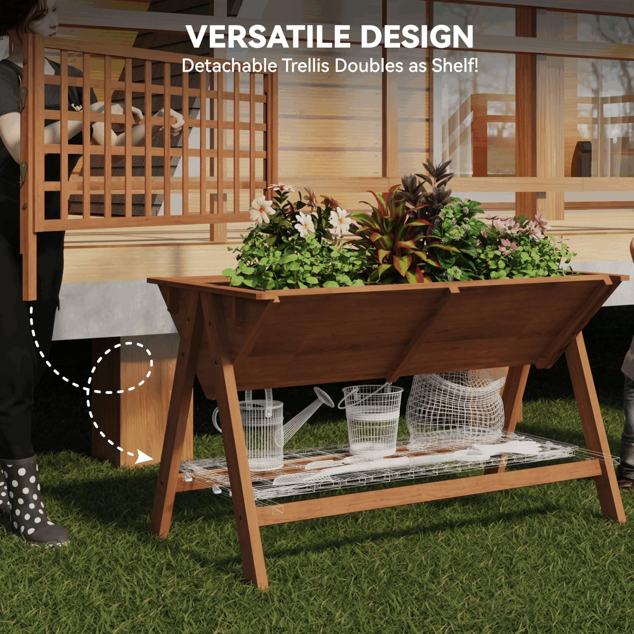 Garvee 52x30x54in Raised Garden Bed with Legs, Elevated Wooden Raised