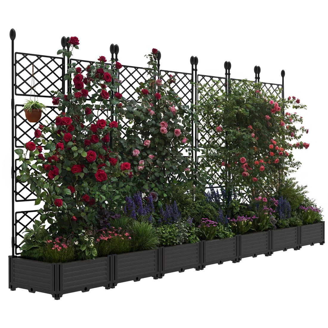 Garvee 7 PCS Raised Garden Bed with Trellis, 114.2" x 63" Plastic Planter Box for Climbing Plants, Outdoor Vertical Garden with Privacy Screen for Patio, Balcony, Backyard – Sturdy & Lightweight