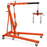 Garvee 2 Ton Folding Hydraulic Engine Hoist with Lever, Heavy-Duty Steel, 6 Wheels, Adjustable Boom, Compact Foldable Design for Garage Workshop - Orange