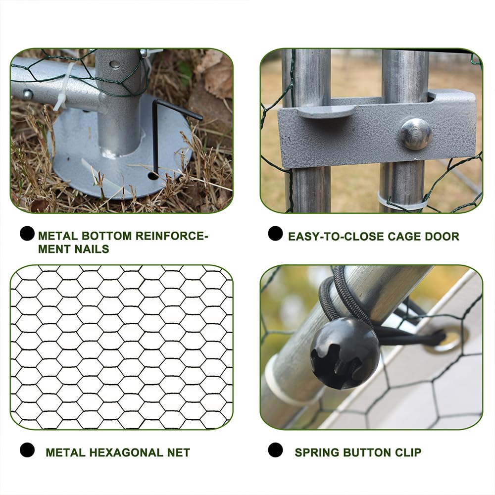 Garvee Chicken Coop Large Metal Chicken House,Walk-in Poultry Cage Chicken Run Pen Dog Kennel Duck House with Waterproof and Anti-Ultraviolet Cover (XL(10' L x 20' W x 6.56' H))