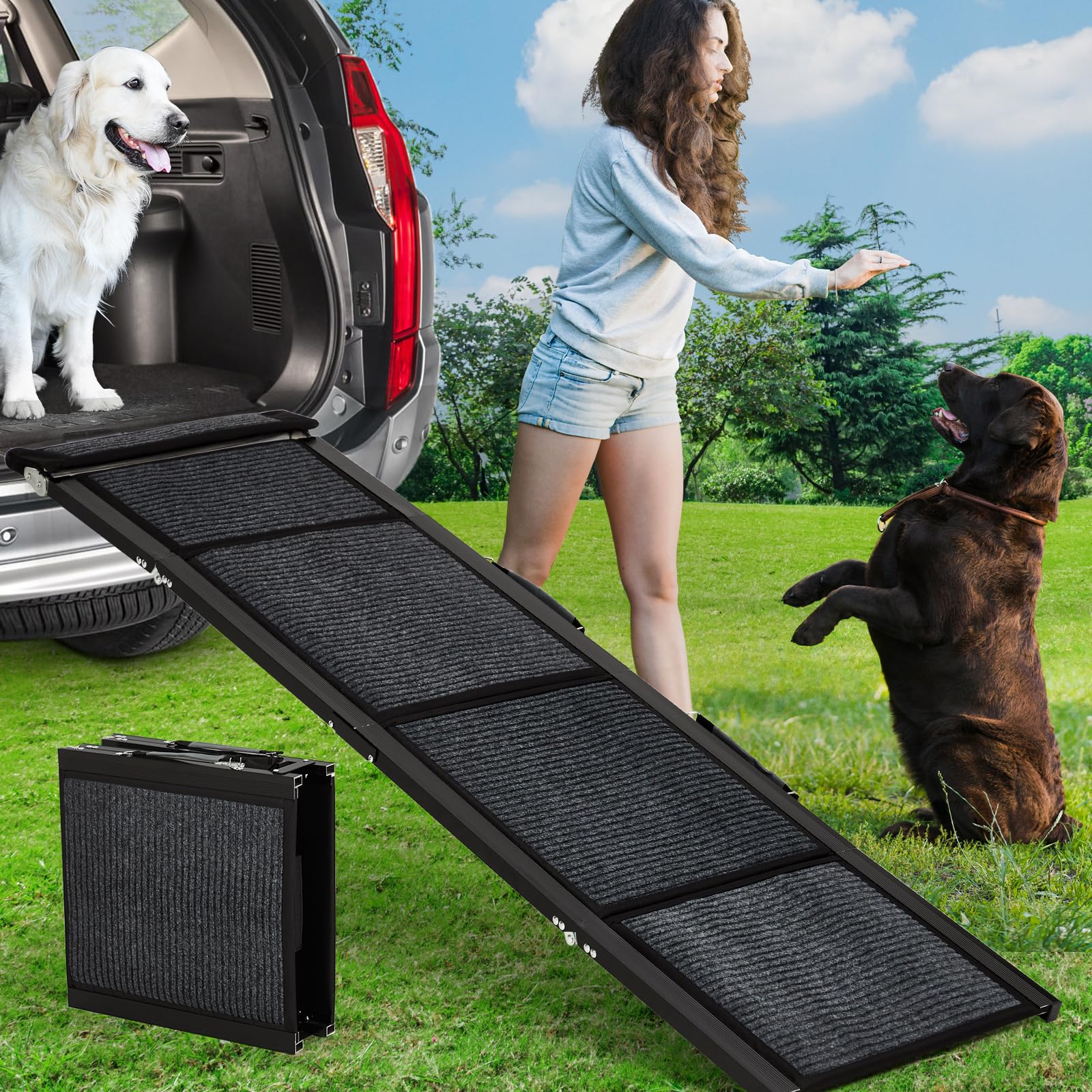 Garvee Upgraded Heavy Duty Dog Ramp for Cars, 71" x20" Folding Pet Ramp for Large Dogs with Non-Slip Surface Portable Dog Car Ramp for SUV Car, RVs & Truck, Outdoor Dog Ramp Up to 300 LBS