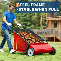 Garvee Push Lawn Sweeper Red 21-Inch Width 4-Brush System Steel Frame Large Capacity Yard Cleanup