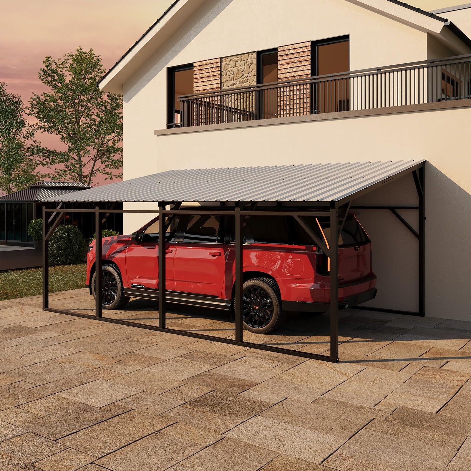 Garvee Lean-to Metal Carport 12' × 20', 240 sq.ft Wall-Mounted Car Port with 11.5° Vertical Roof, 19-Ga Steel Frame for SUV & Pickup
