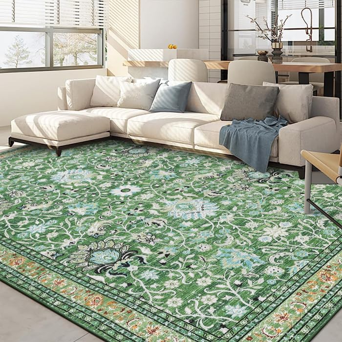 Garvee Persian Grass Green 8x10 Vintage Area Rug Distressed Washable P