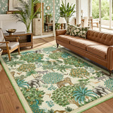 Garvee 8x10 Jungle Print Rug for Living Room, Washable Stain-Resistant, Low Pile Soft Faux Wool, Non-Slip TPR Backing, Kid & Pet Friendly, Bedroom Dining Mat - Beige