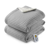 Garvee Heated Blanket Full Size, Waffle Weave Electric Blanket Throw with LCD Controller, Fast Heating, 10 Heat Levels & 1-12H Time Settings, ETL Certified, Machine Washable, Grey, 72" x 84" - Grey-Waffle Weave