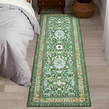 Garvee Persian Grass Green 2x6 Area Rug Oriental Vintage Carpet Soft Faux Wool Washable Non-Slip Stain Resistant Green Living Room Bedroom Kitchen - Green