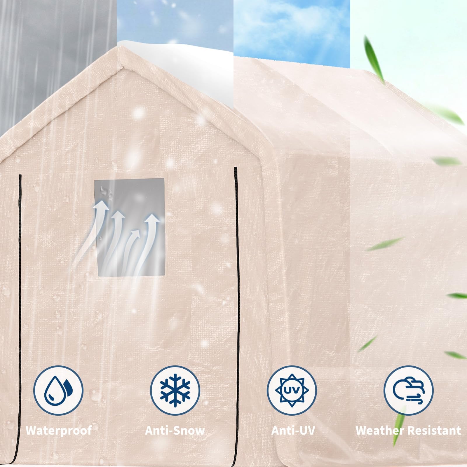 Garvee 10x10FT Khaki Outdoor Portable Storage Shed with Roll-Up Door & Vent, 240G Heavy-Duty Shelter Waterproof PE Tarp, UV-Resistant Storage Sheds for Motorcycle, Firewood, Garden and Tools, Gray