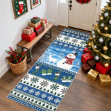 Garvee Christmas Runner Rug 2x6 Non Slip Washable Polyester Fiber Holiday Santa Reindeer Low Pile Foldable for Hallway Kitchen - Blue