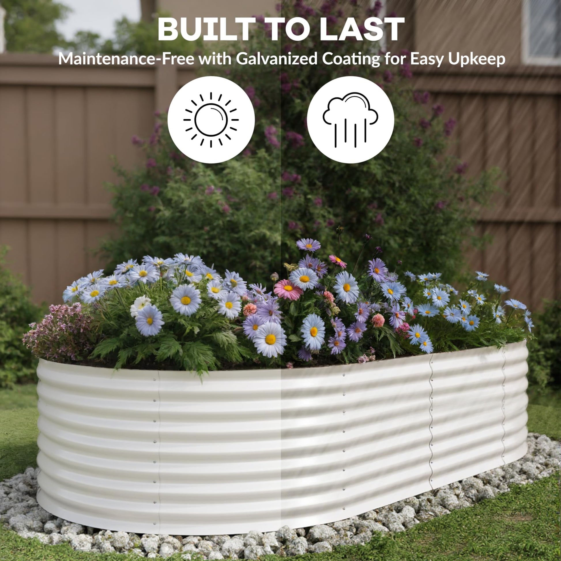 Garvee Beige Oval Galvanized Steel Raised Garden Bed Kit 8X4X2 FT Durable Modular Metal Planter Open Bottom for Vegetables Flowers Herbs