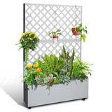 Garvee 73" x 46" x 12" Metal Planter Box with Trellis, Raised Garden Bed with Privacy Screen, Drainage Holes for Climbing Plants, Flowers & Vegetables, White - White