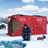 Garvee Insulated Pop-Up Ice Fishing Tent for 5-7 Persons - Portable Spacious Windproof Winter Shelter - Durable 3-Layer, Carry Bag, Zippered Door, Anchors - Red & Black, 141.73×70.8×77.74 Inch | Winter fishing shelter
