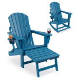Garvee 4-in-1 Adirondack Outdoor Rocking Chair with Retractable Ottoman – Folding HDPE, Cup Holders, Heavy-Duty, for Porch & Patio - Blue