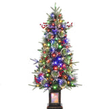 Garvee 4.5ft Christmas Tree with 150 Multicolor Led Lights, Pre-Lit Snow Flocked Christmas Tree with Sturdy Base, Holiday Xmas Tree with Red Berries, Festival Decoration for Home, Entrances - Vintage Base-8 Light Modes-1 Pack