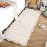 Garvee Washable Scalloped Rug Runner 2x6 Ultra-Soft Low Pile Hallway Rug, Non-Slip Non-Shedding Modern Carpet Runner, Washable Solid Indoor Easy Cleaning Mats for Laundry, Bedroom - Ivory White