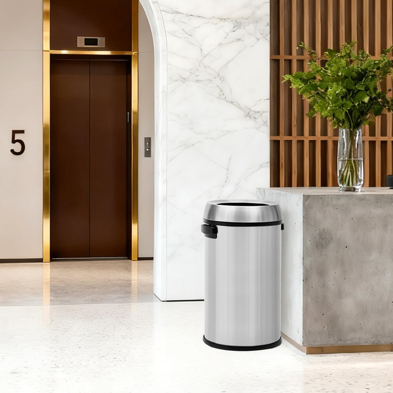 Garvee 17 Gallon Open Top Trash Can, Commercial Grade Heavy Duty Brushed Stainless Steel Outdoor Trash Can, Large Kitchen Trash Can, Silver