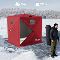 Garvee Pop-Up Portable Ice Fishing Tent for 3-4 Person - Insulated Oxford Hub Shelter - Waterproof, Quick Setup, Anchors, Ropes & Carry Bag Included - Winter Fishing Gear - Winter fishing cover | 70.8*70.8*77.74INCH | Red;