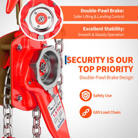 Garvee 1.5 Ton Manual Lever Chain Hoist, 3300 lb Capacity with 20 ft Lift, G80 Chain & Weston Brake for Garage