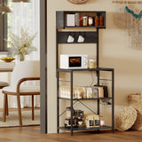 Garvee Kitchen Bakers Rack with Power Outlet, 4-Tier Storage, Ultra-Sturdy Metal Frame, 10 S-Hooks, Storage Shelf Rack Microwave Stand for Kitchen & Coffee Bar, Black - Black