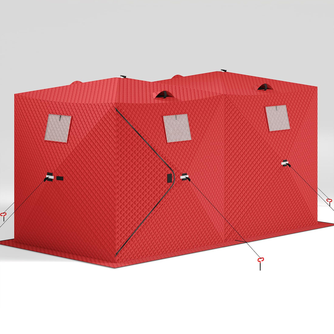Garvee Insulated Pop-Up Ice Fishing Tent for 5-7 Persons - Spacious Hub-Style Winter Shelter - Waterproof Oxford, Quick Setup, Windproof, Anchors, Ropes, Carry Bag - Red, 141.73×70.8×77.74 Inch | Winter fishing portable shelter