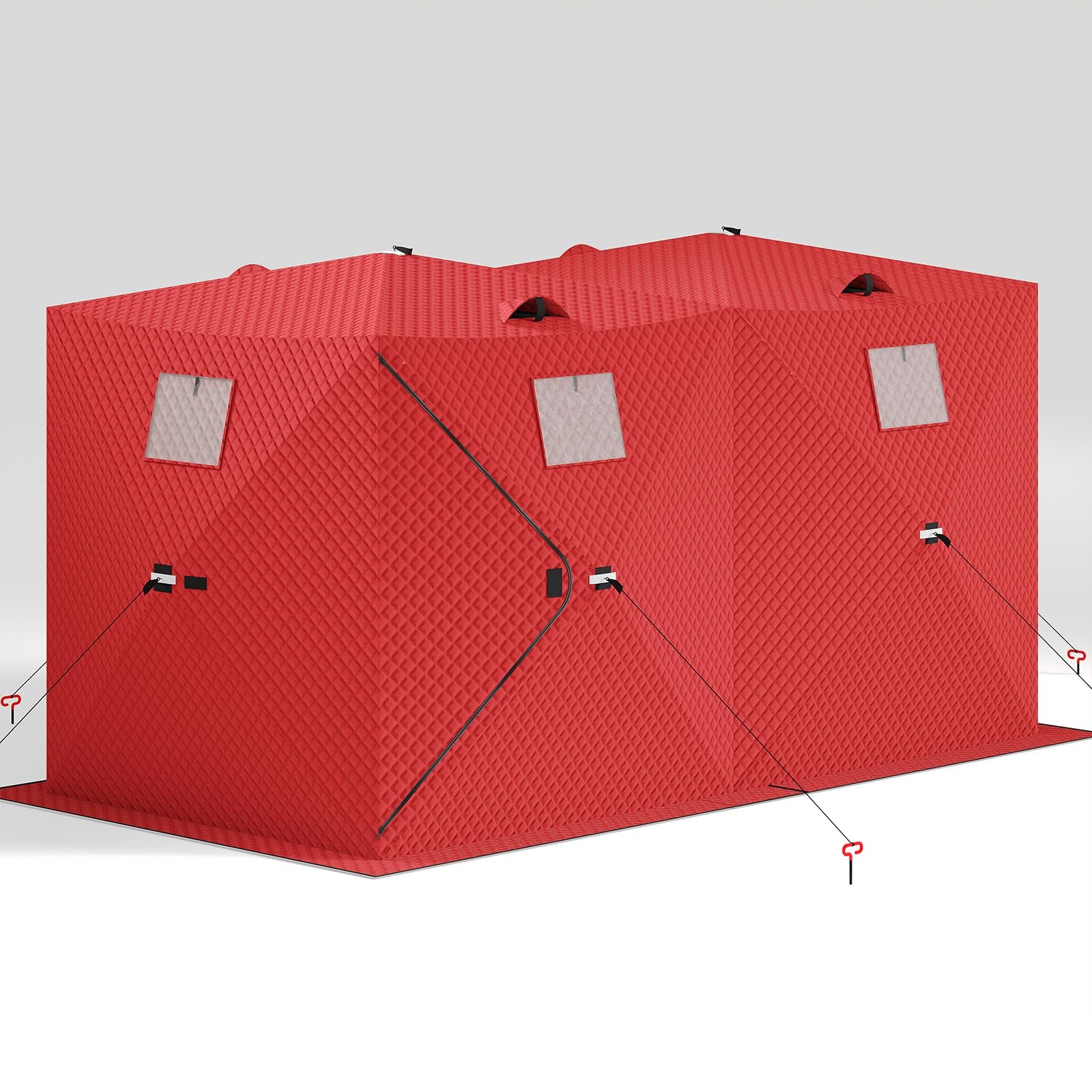 Garvee Insulated Pop-Up Ice Fishing Tent for 5-7 Persons - Spacious Hub-Style Winter Shelter - Waterproof Oxford, Quick Setup, Windproof, Anchors, Ropes, Carry Bag - Red, 141.73×70.8×77.74 Inch | Winter fishing portable shelter