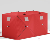 Garvee Insulated Pop-Up Ice Fishing Tent for 5-7 Persons - Spacious Hub-Style Winter Shelter - Waterproof Oxford, Quick Setup, Windproof, Anchors, Ropes, Carry Bag - Red, 141.73×70.8×77.74 Inch | Winter fishing portable shelter