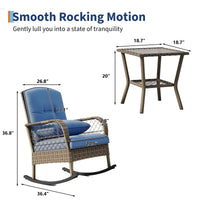 Garvee 2 pieces Outdoor Wicker Rocking Chair, PE Rattan Patio Rocker with Thick Cushions, Steel Frame, All-Weather Rocking Chair for Porch, Garden & Backyard, Blue