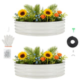 Garvee Durable Galvanized Metal Raised Garden Bed – 4x4x1Ft Oval Planter Box with Open Bottom for Vegetables, Flowers, Herbs & Fruits – Outdoor Growing Container – Color: White