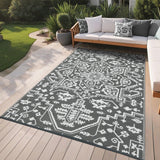 Garvee Waterproof Outdoor Rug 9x18 Polypropylene Reversible Medallion Design UV-Resistant Lightweight Camping Patio Deck - Gray