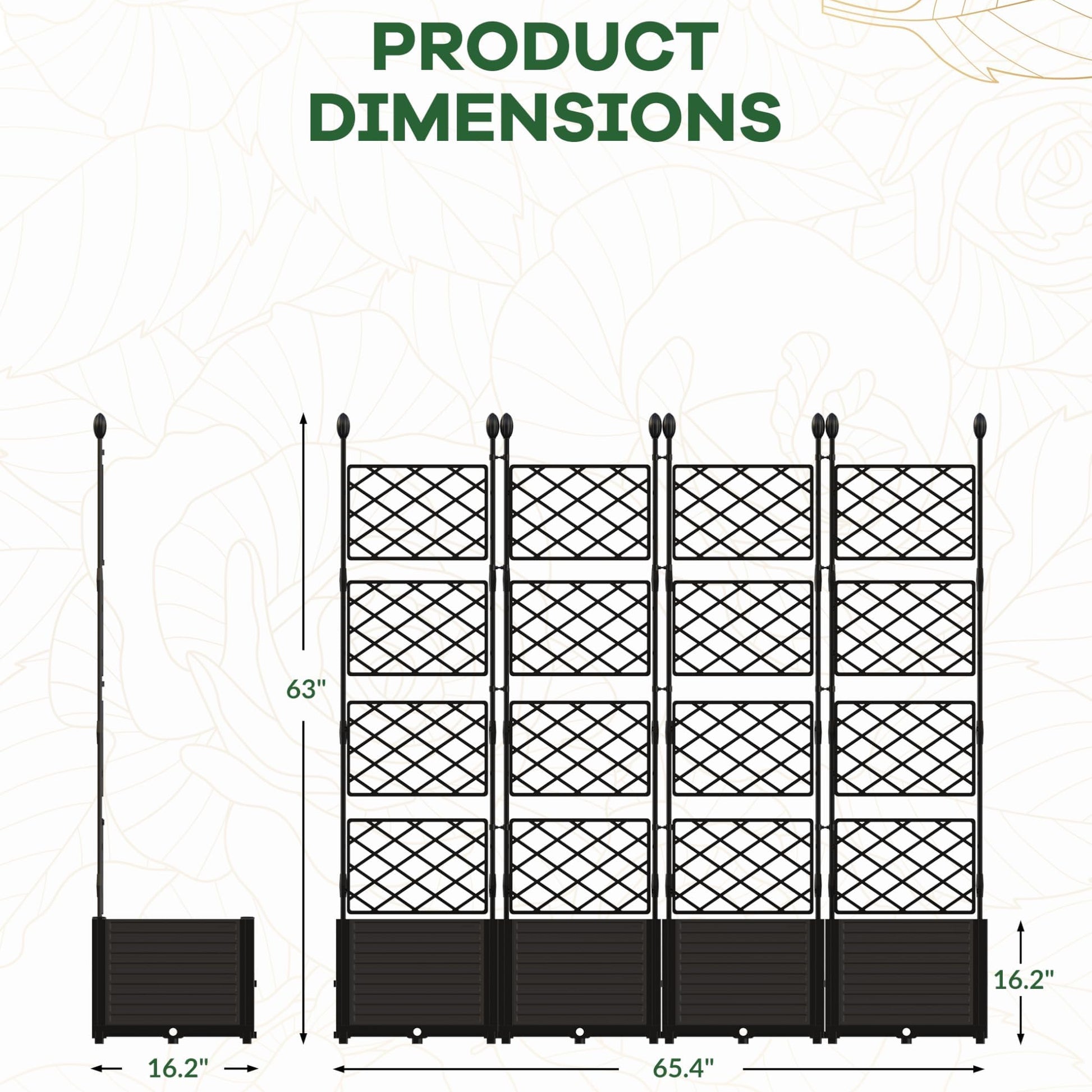 Garvee 4 PCS Raised Garden Bed with Trellis, 65.4" W x 63"Tall Plastic Planter Box for Climbing Plants, Outdoor Vertical Garden with Privacy Screen for Patio, Balcony, Backyard – Sturdy & Lightweight