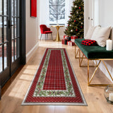 Garvee Christmas Runner Rug 2x8 ft - Soft Low Pile, Machine Washable, Non-Slip Backing, Festive Red, Hallway Kitchen Bathroom Mat