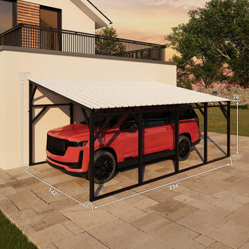 Garvee Lean-to Metal Carport 12' × 20', 240 sq.ft Wall-Mounted Car Port with 11.5° Vertical Roof, 19-Ga Steel Frame for SUV & Pickup
