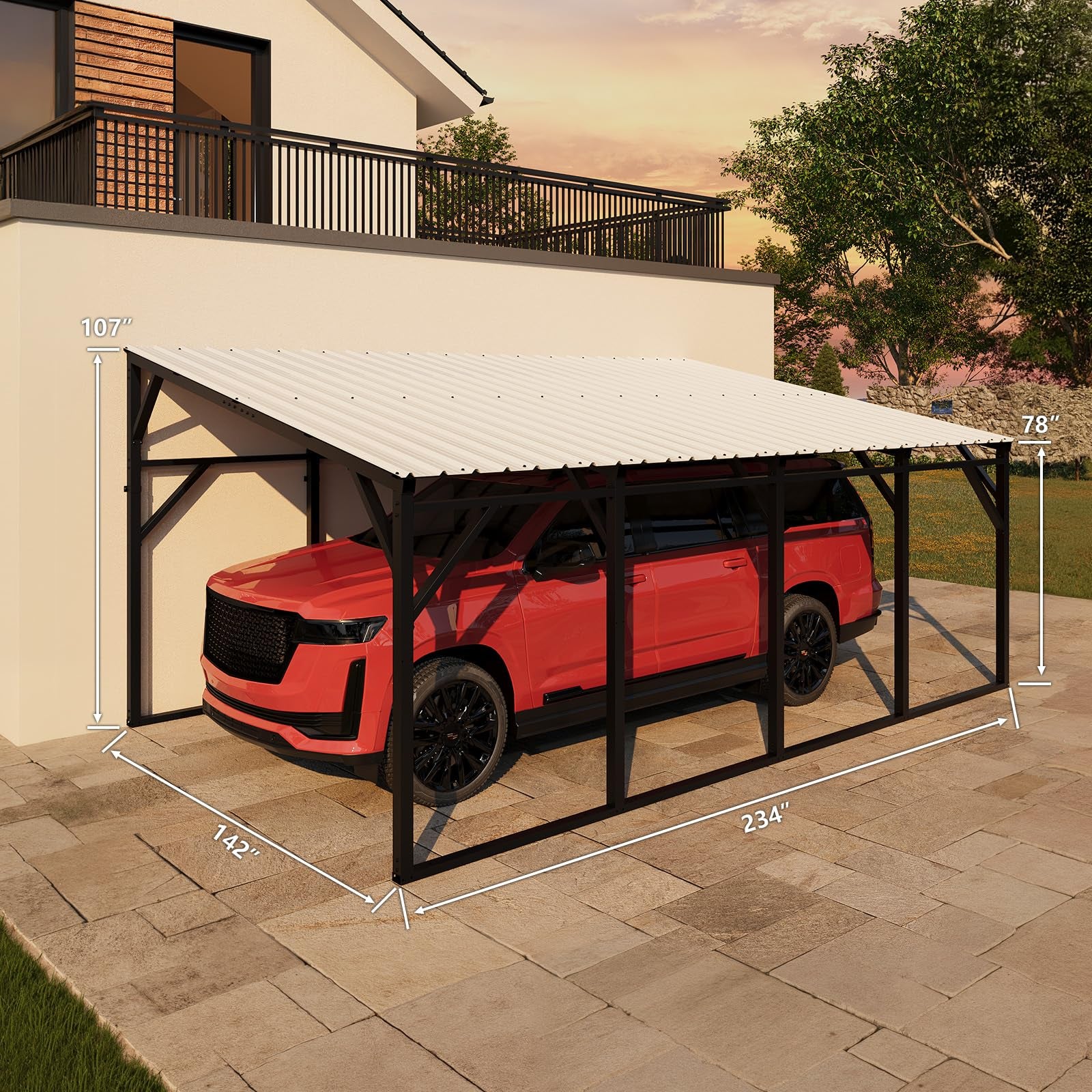 Garvee Lean-to Metal Carport 12' × 20', 240 sq.ft Wall-Mounted Car Port with 11.5° Vertical Roof, 19-Ga Steel Frame for SUV & Pickup